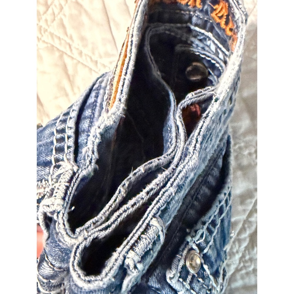 Rock Revival Shaina Mid-Rise Skinny Jeans Blue Fleur De Lis Rhinestone Size 29 - Picture 10 of 13
